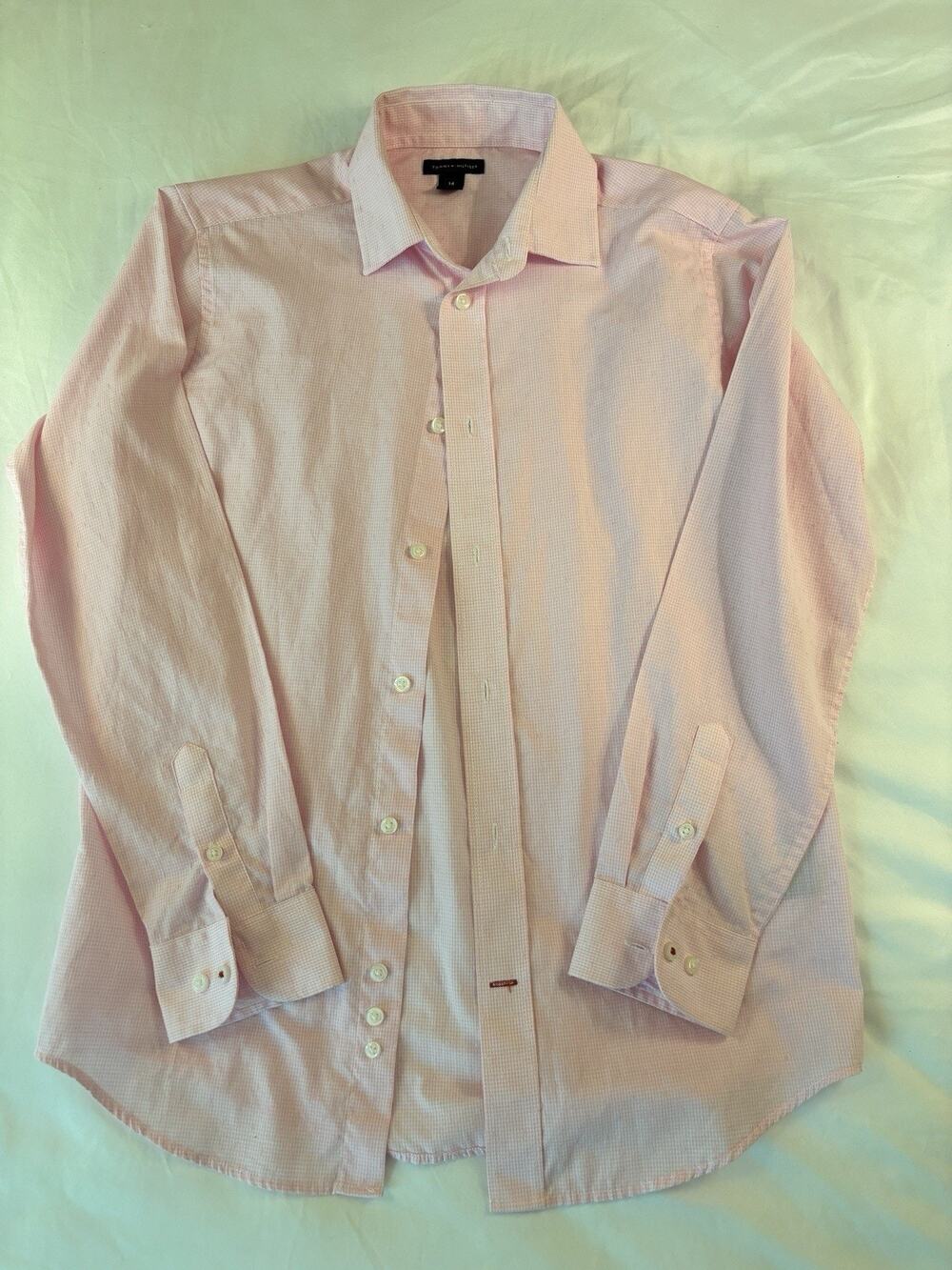 Tommy Hilfiger Cross Gingham Long Sleeve Button Up Dress Shirt Size 14 Pink Whit